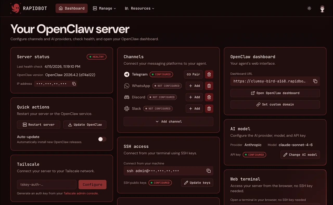 Rapidbot dashboard