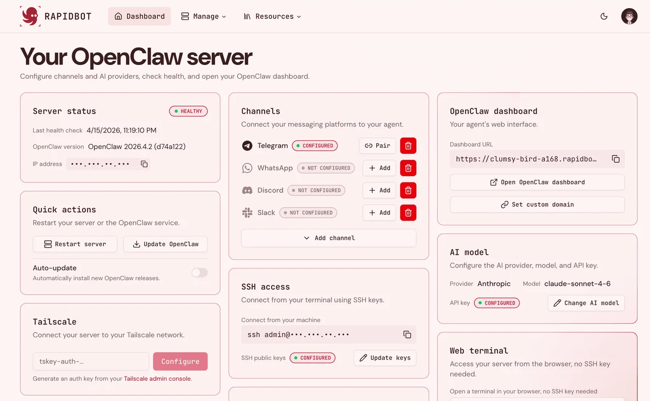 Rapidbot dashboard